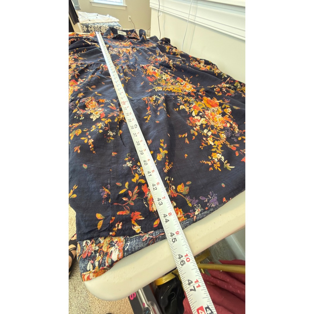 Natural Life Maxi Dress Navy Floral Tiered Button Front Womens Size Small Boho - Picture 10 of 11